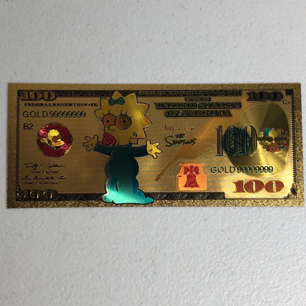 Maggie Simpson Gold Bank Note Novelty Souvenir Collectible Simpsons Cartoon